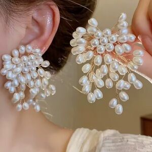 Wedding guests vintage Pearl Cluster Earrings